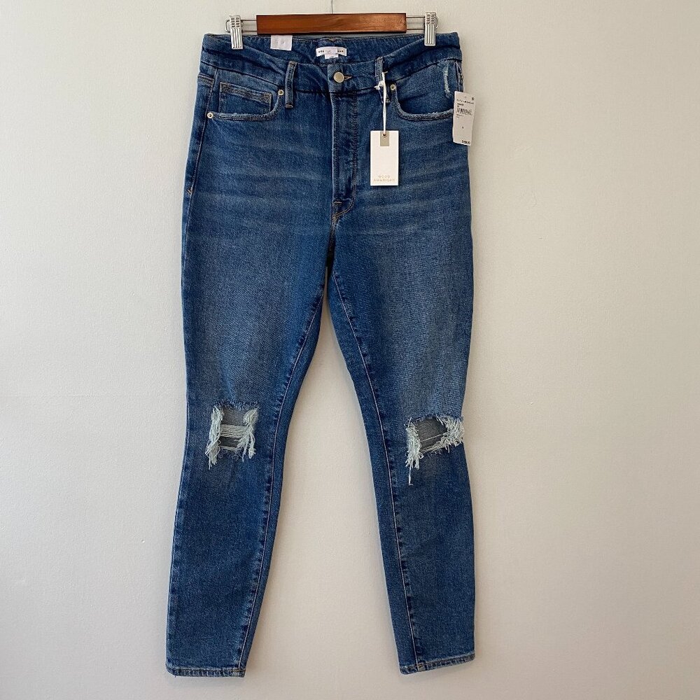 Good American Good Waist Distressed Skinny Jeans Size 10/ 30 Indigo144